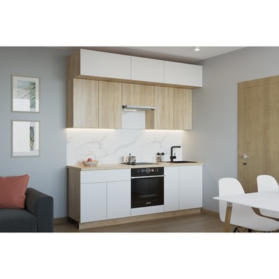 Кухонный гарнитур трёхуровневый «Тальк - 1», без ручек, 2200 мм, цвет дуб сонома/белый матовый