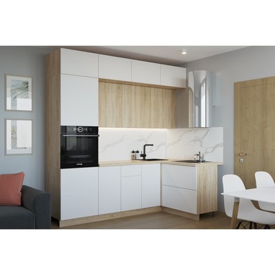 Кухонный гарнитур трёхуровневый «Тальк - 3», без ручек, 2400×1400 мм, цвет дуб сонома/белый матовый