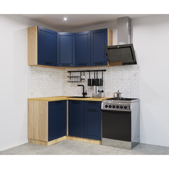 Кухонный гарнитур угловой «Кристалл 3», 1200×1400 мм, цвет океания/дуб сонома - Фото 1