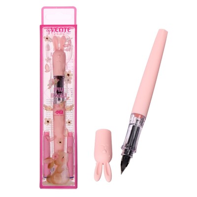 Ручка перьевая школьная, deVENTE «Зайка», размер пера F, 0.6 мм, с 2-мя баллончиками, чернила синие