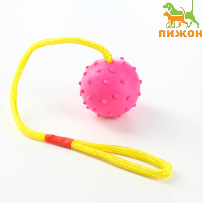 Игрушка мяч на веревке, 6 см, розовая - Фото 1