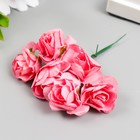 Цветы для декорирования "Чайные розы" 1 букет=6 цветов 9,5 см ярко-розовый - Фото 3