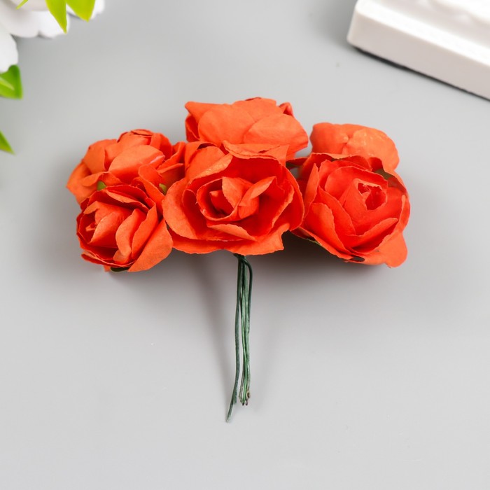Цветы для декорирования "Чайные розы" 1 букет=6 цветов 9,5 см алый - фото 1911770977