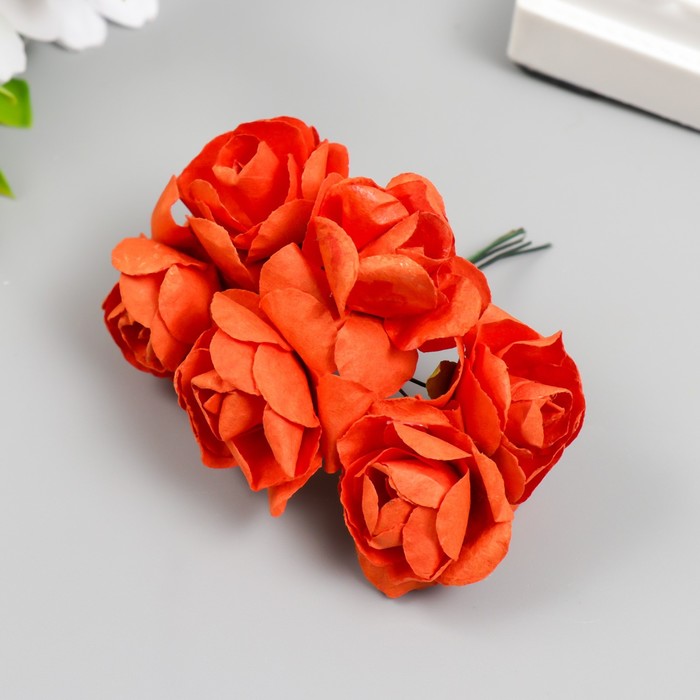 Цветы для декорирования "Чайные розы" 1 букет=6 цветов 9,5 см алый - фото 1911770978