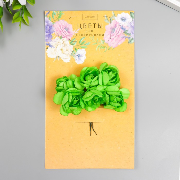 Цветы для декорирования "Чайные розы" 1 букет=6 цветов 9,5 см сочный зелёный - Фото 1