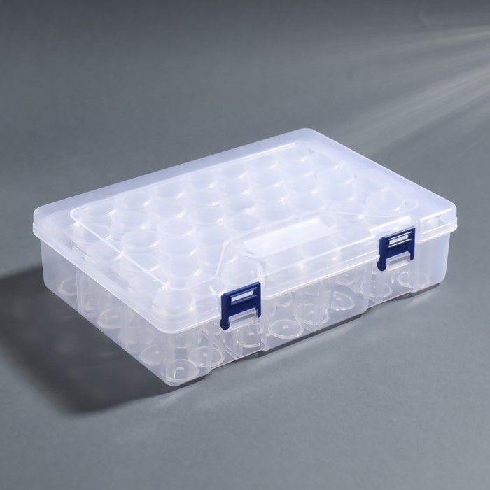 Органайзер для декора, с наклейками, 48 баночек, d=2,5 см, 12 мл, 23,2 × 16,2 × 6 см, цвет прозрачный 29659