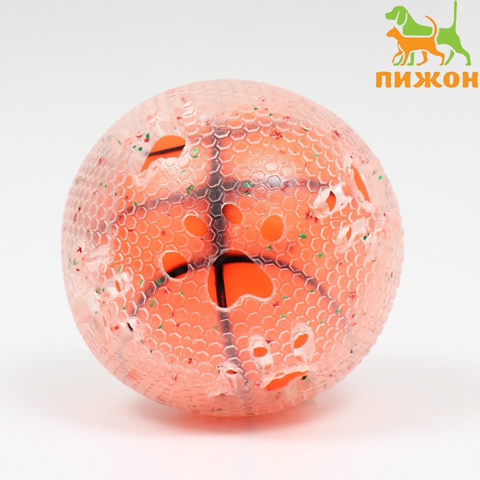 Игрушка для собак "Мяч баскетбол-лапки 2 в 1", TPR+винил, 7,5 см, прозрачная/оранжевая - Фото 1