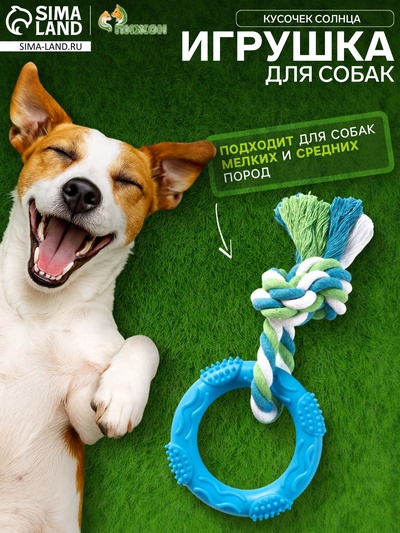 Игрушка жевательная с канатом «Кусочек солнца», 8 см, голубая