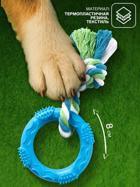 Игрушка жевательная с канатом «Кусочек солнца», 8 см, голубая (комплект 2 шт)