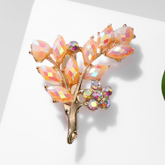 Брошь «Цветочная ветвь» дуэт, цвет радужно-розовый в золоте - Фото 1