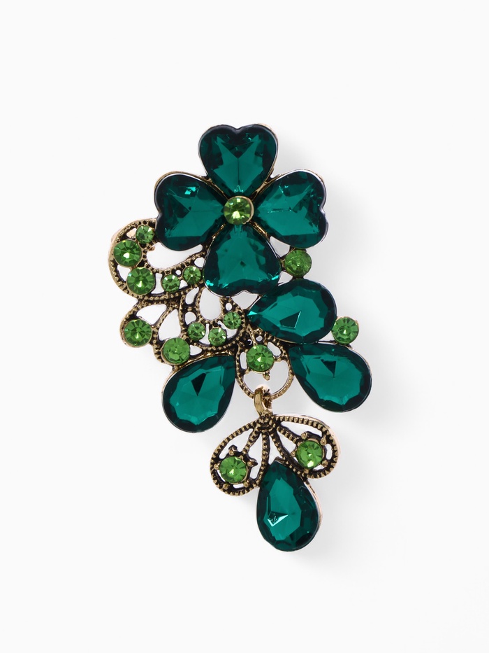 Брошь «Цветочная лоза», цвет изумрудный в чернёном золоте - Фото 1