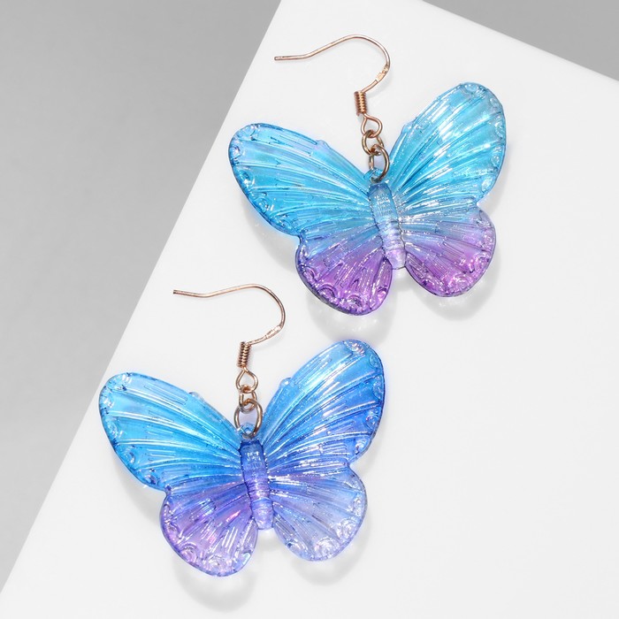 Серьги акрил «Бабочка» весенняя, цвет фиолетово-голубой в золоте - фото 1907486063