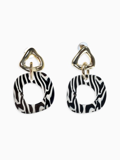 Серьги акриловые «Зебра», цепи, чёрно-белые в золоте