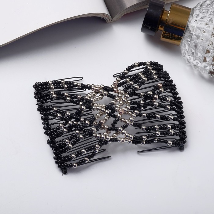 Зажим для волос «Сетка», космос, 9.5 см, серебристо-чёрный - Фото 1