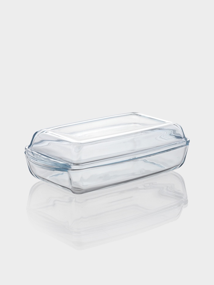 Форма для запекания Paşabahçe Borcam, 1.3/0.9 л, 28.6×16×5 см, с крышкой, прямоугольная, жаропрочное стекло, прозрачная - Фото 1