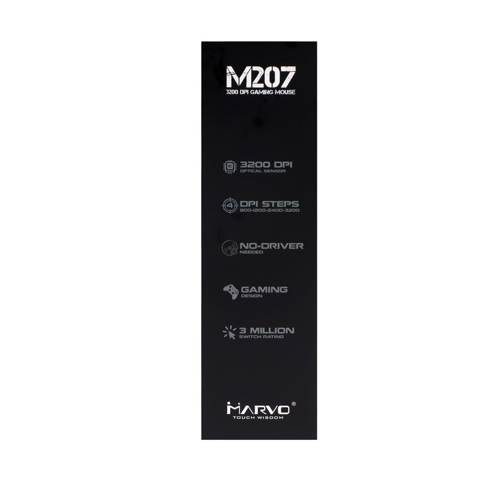Мышь MARVO M207, игровая, проводная, подсветка, 3200 dpi, USB, чёрная - фото 51301722