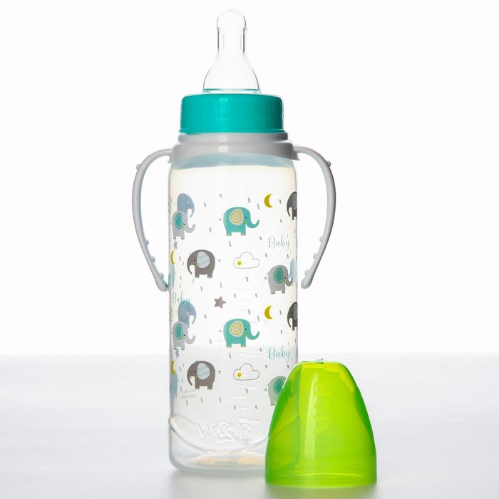 Бутылочка для кормления Baby, классическое горло, от 0 мес, 250 мл., цилиндр, с ручками - фото 1898698613