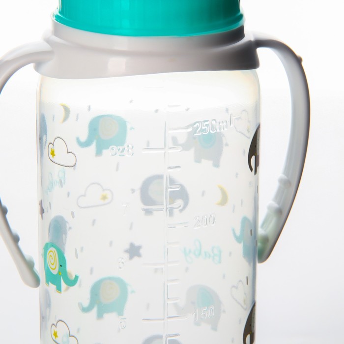 Бутылочка для кормления Baby, классическое горло, от 0 мес, 250 мл., цилиндр, с ручками - фото 1898698615