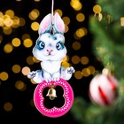 Ёлочная игрушка "Год Кролика. Кролик со снежинкой" с колокольчиком, дерево, ламинация, 3,8х8 - Фото 1
