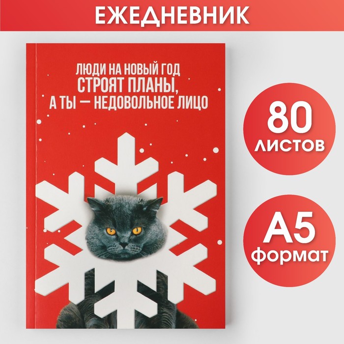 Ежедневник в тонкой обложке А5, 80 л «Недовольное лицо»