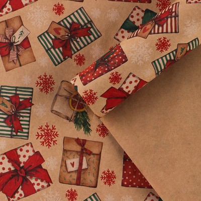 Бумага упаковочная крафтовая "Подарки" , 70 × 100 см