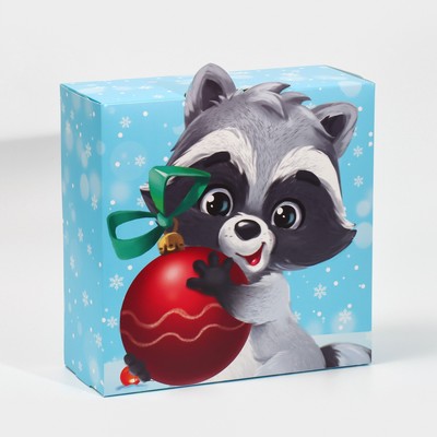 Подарочная коробка новогодняя складная «Енотик», 25×25×10 см, Новый год