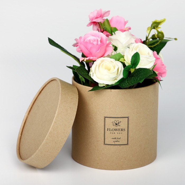 Коробка подарочная шляпная из крафта, упаковка, «Flowers», 15 х 15 см - Фото 1