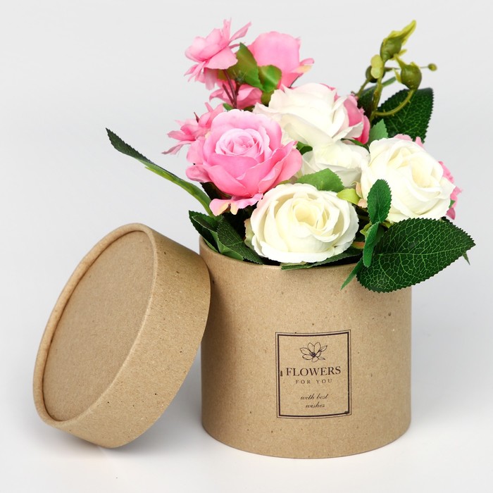 Коробка подарочная шляпная из крафта, упаковка, «Flowers», 12 х 12 см - Фото 1