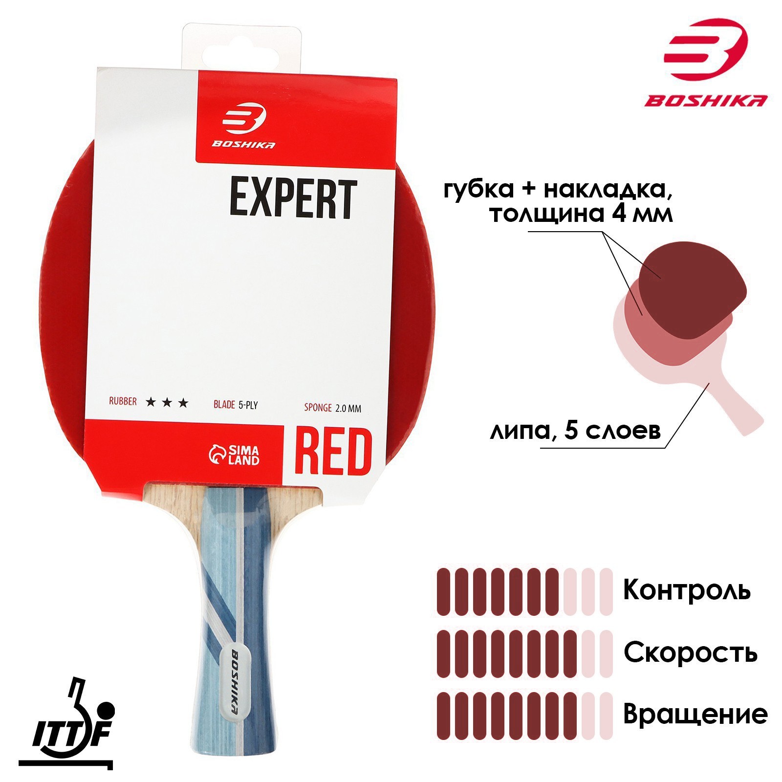 Ракетка для настольного тенниса BOSHIKA Expert 3*, для тренировок ...
