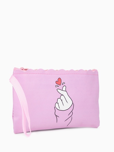 Косметичка на молнии плоская, с ручкой, с рисунком «Сердечки», фиолетовая