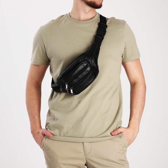 Сумка поясная на молнии, 7×33×12 см, чёрная - Фото 1
