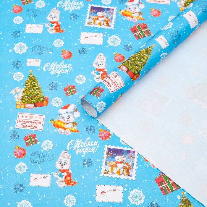 Бумага упаковочная глянцевая "Кролик", 70 х 100 см - Фото 1