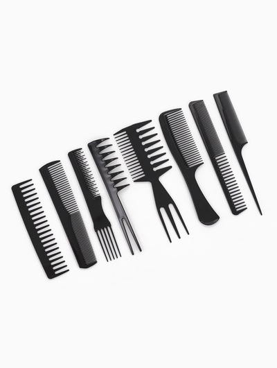 Набор расчёсок, 8 предметов, чёрный