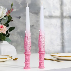 Набор свадебных свечей «Два Ангела», родительская пара, 27,5х3 см, бело-розовый