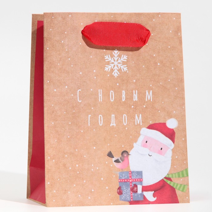 Пакет крафтовый вертикальный «Дедушка Мороз», S 12 × 15 × 5.5 см - Фото 1