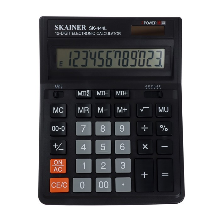 Калькулятор настольный большой 12-разрядный, SKAINER SK-444L, двойное питание, двойная память, 159 x 205 x 32 мм, чёрный - Фото 1