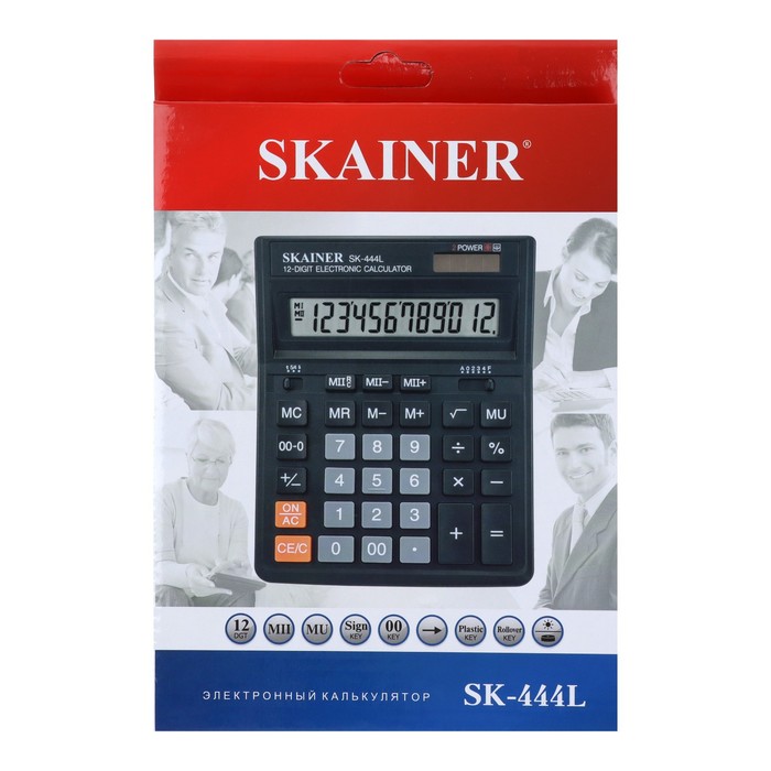 Калькулятор настольный большой 12-разрядный, SKAINER SK-444L, двойное питание, двойная память, 159 x 205 x 32 мм, чёрный - фото 51779589 Калькулятор настольный большой 12-разрядный, SKAINER SK-444L, двойное питание, двойная память, 159 x 205 x 32 мм, чёрный - фото 51779589