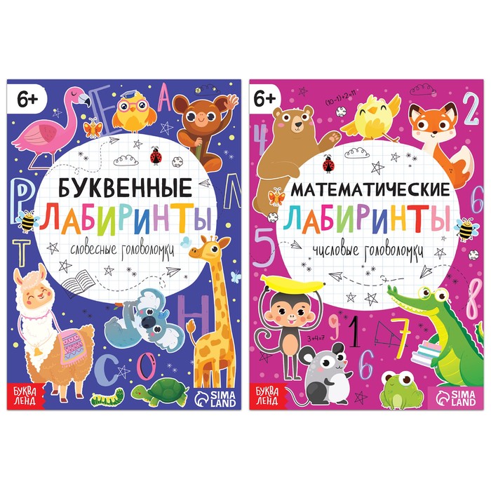 Книги «Математические и буквенные лабиринты», набор 2 шт. по 20 стр., 6+ - Фото 1