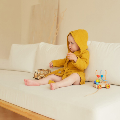 Халат детский муслиновый LoveLife (4 года, рост 104-110 см), горчичный, 100% хлопок, 235 г/м²