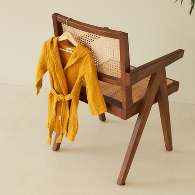 Халат детский муслиновый LoveLife (4 года, рост 104-110 см), горчичный, 100% хлопок, 235 г/м²