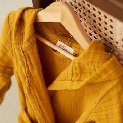 Халат детский муслиновый LoveLife (4 года, рост 104-110 см), горчичный, 100% хлопок, 235 г/м²