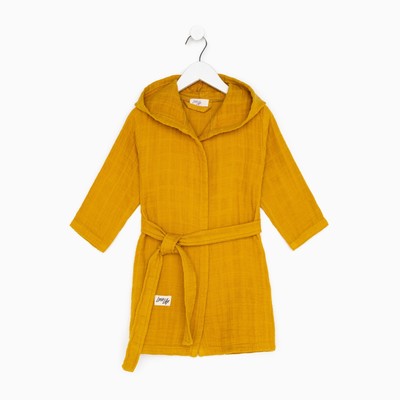 Халат детский муслиновый LoveLife (4 года, рост 104-110 см), горчичный, 100% хлопок, 235 г/м²