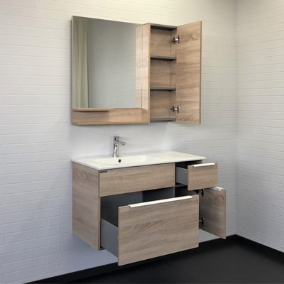 Зеркало шкаф для ванной комнаты Comforty «Варна 90», 900×800 мм, цвет дуб сонома