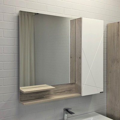 Зеркало шкаф Comforty Мерано 90 для ванной комнаты, цвет белый/дуб дымчатый