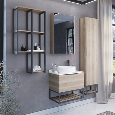 Зеркало шкаф для ванной комнаты Comforty «Порто 50», 485×800 мм, цвет дуб дымчатый