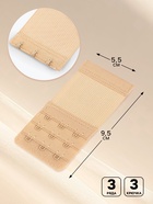 Застёжка для бюстгальтера, удлинитель, 3 ряда 3 крючка, 5×10.5 см, 3 шт., бежевая - Фото 2
