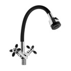 Смеситель для кухни ZEIN ZC2028, гибкий силикон излив, кран-букса латунь 1/2", черный/хром - Фото 5