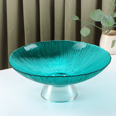 Ваза для фруктов «Фейерверк», 3.7 л, 33×13.5 см, стекло, изумрудная