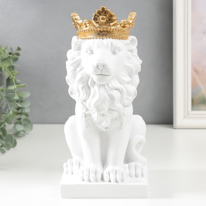 Сувенир полистоун подсвечник Белый лев в золотой короне 24,5х14х11,5 см
