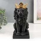 Сувенир полистоун подсвечник "Чёрный лев в золотой короне" 24,5х14х11,5 см - фото 11571623